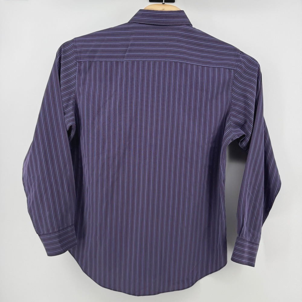 Bugatchi Uomo Men Large Purple Blue Striped Rayon Blend Long Sleeve Button Shirt - Picture 3 of 7